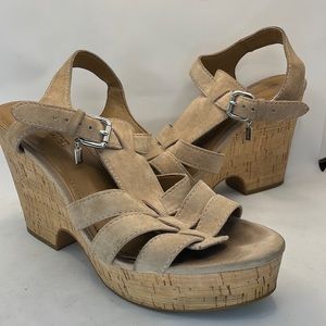 Coach strappy nude wedge sandals suede boho summer retro cork glam festival 39